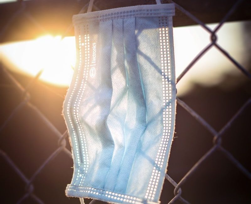 blue and white underwear hanging on wire